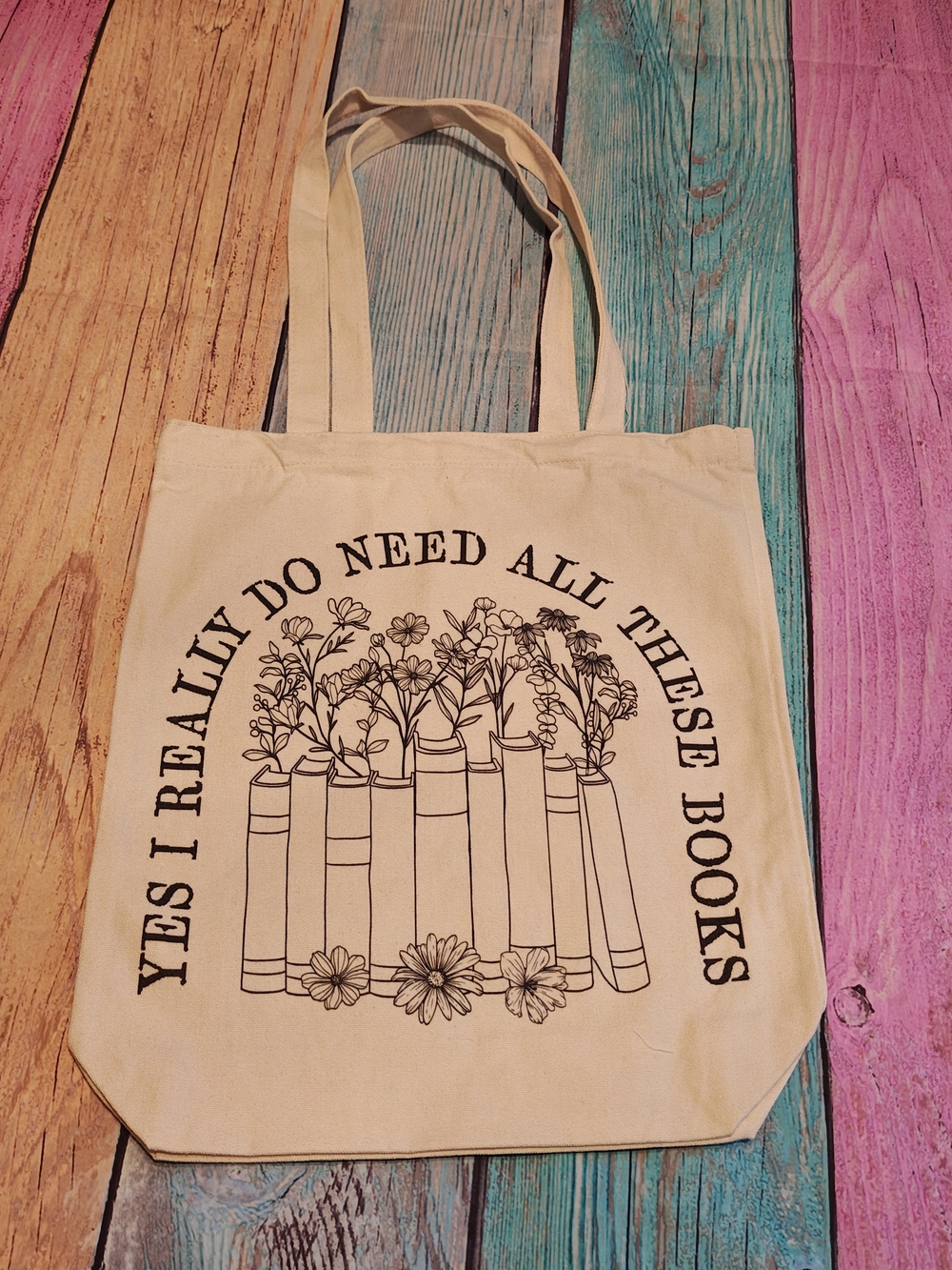 Canvas Book Tote Bag Floral Book Design #0711